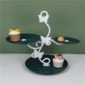 3-tier dessert display stand white butterfly stand with green plates for party wedding - 3-Tier Round Dark Green Plates with White Butterfly Rods