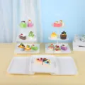 Présentoir à gâteaux blanc à plusieurs niveaux et ensemble de plateaux à desserts - Support Carré Rayé (Tige Blanche) Avec Plateau Carré / 2 Présentoirs À Étages Et 3 Plateaux / Blanc