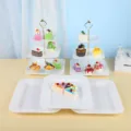 Élégant présentoir à gâteaux blanc et plateaux à desserts pour décoration de table de fête - Support Carré À Rayures Avec Plateau Carré Gaufré / 2 Présentoirs À Étages Et 3 Plateaux / Blanc