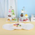 Présentoir à gâteaux blanc étagé de style européen avec assiettes à dessert en cœur - Support Carré À Rayures Avec Plateau En Cœur / 2 Présentoirs À Étages Et 3 Plateaux / Blanc