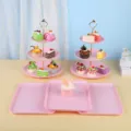 Support à gâteaux rose à 3 niveaux et plateau à desserts rectangulaire pour mariage - Support Rond Gaufré Avec Plateau Carré / 2 Présentoirs À Étages Et 3 Plateaux / Rose