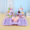 Présentoir à cupcakes violet à 3 étages et plateaux à dessert rectangulaires pour mariages - Support Carré Gaufré Avec Plateau Carré En Dentelle / 2 Présentoirs À Étages Et 3 Plateaux / Violet