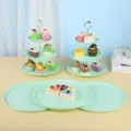 Présentoir à gâteaux vert menthe à 3 niveaux et plateaux assortis pour buffet de fête - Support rond gaufré avec plateau rond / 2 Présentoirs À Étages Et 3 Plateaux / Vert menthe