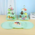 Présentoir à gâteaux à plusieurs niveaux vert menthe élégant pour mariages et fêtes - Présentoir À 3 Niveaux À Rayures Carrées Avec Plateau Rond / Ensemble De 5 Pièces (2 Ensembles De Présentoirs À 3 Niveaux + 3 Plateaux) / Vert