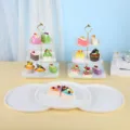 Élégant présentoir à gâteaux blanc à 3 niveaux et plateaux dessert pour décoration de mariage - Support à 3 Niveaux Carré à Rayures avec Plateau Rond (Tige Dorée) / Ensemble De 5 Pièces (2 Ensembles De Présentoirs À 3 Niveaux + 3 Plateaux) / Blanc