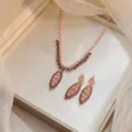 Close-up detail of elegant pink and purple marquise zircon necklace and earrings set - Pink Purple Gradient Leaf Style (PJ--197)