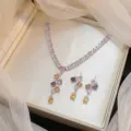 Κομψό σετ κολιέ και σκουλαρίκια με πολύχρωμα ζιργκόν σε σχήμα καρδιάς και δάκρυ - Πολύχρωμο Στυλ Καρδιά Σταγόνα (PJ--209)