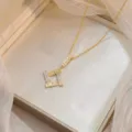 Elegant gold titanium steel necklace featuring a square zircon pendant in a box - Double Geometric Frame Hollow Floral Style(X0736)