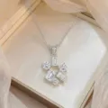 Silver-tone flower cluster pendant necklace with sparkling emerald-cut zircon stones - Clustered Flower Style(X0753)