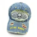 Vintage-Baseballkappe aus gewaschenem Denim mit Totenkopf-Patch und gelber Stickerei - Einheitsgröße(55-60cm) / Schädel Marineblau