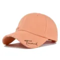 Distressed pfirsichfarbene Baumwoll-Baseballkappe mit weichem Top und bestickter Krempe - Verwitterte Baseballkappe (20240229) / Orange