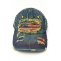 Vintage verwaschene blaue Denim-Baseballkappe mit US 250th Anniversary Stickerei - Einheitsgröße(55-60cm) / Flagge Dunkelblau