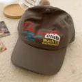 Casual brown baseball cap featuring multi-colored letter embroidery and curved brim - 55-60cm / Observing Life Embroidered Style / Coffee