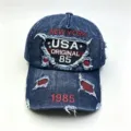 Vintage verwaschene blaue Denim-Baseballkappe mit USA New York Stickerei-Dekoration - Einheitsgröße(55-60cm) / Navyblau (Stil 1)