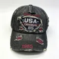 Vintage Denim Baseballkappe mit USA New York Stickerei in schwarzer Waschung Optik - Einheitsgröße(55-60cm) / Schwarz (Stil 1)