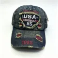 Vintage gewaschene Denim Baseballkappe mit patriotischer USA 1985 Stickerei für Herren Damen - Einheitsgröße(55-60cm) / Schwarzblau (Stil 1)