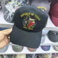 Casquette de baseball noire brodée carte de la République du Texas et logo Longhorn - Style Commémoratif République du Texas / Noir