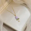 Elegante gouden ketting met paarse tulpenhanger en heldere zirkonia-druppel - Tulp Hanger Stijl / X0456-1 (Paarse Tulp)