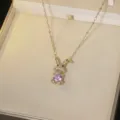 Élégant collier plaqué or avec un adorable pendentif lapin en zircon rose en boîte - Lapin Rose (X0371-1)