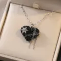 Black crystal heart pendant necklace with silver star and chain detail in gift box - Star Black Heart Style (X0321-4)