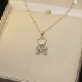 Collier pendentif ours à la mode plaqué or avec des zircons baguettes très étincelants - Ours Mignon (X0385)