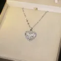 Elegant silver-toned heart necklace with detailed butterfly pendant in a gift box - Butterfly Heart Style (X0331-2)