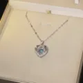 Silver heart pendant necklace with blue gemstone in a premium jewelry box. - Blue Gem Heart Style (X0357)