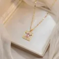 Collier élégant en or avec pendentif carré orné d'une pierre de zircon rose marquise - Style Carré Marquise Rose (X0917)