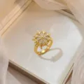 Exquisite gold-plated snowflake ring with sparkling cubic zirconia on luxury box display - Snowflake Shape Band Ring (J0534)