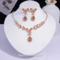 Parure élégante collier et boucles d'oreilles papillon en zircon champagne pour mariage - Style Papillon Or Champagne (PJ-204)