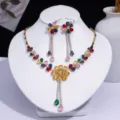 Élégant ensemble de bijoux avec collier fleur en zircon coloré et boucles d'oreilles assorties. - Style Long Gland Fleur Jaune (PJ-206)