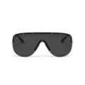Lunettes de soleil bouclier noires oversize avec rivets dorés et esthétique punk - Tout Gris