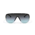 Lunettes de soleil bouclier sans monture avec rivets dorés et verres dégradés bleus - Verre Gris Bleu