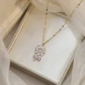 Elegant purple and white zircon flower pendant necklace with gold chain sku variant view - X0487-4
