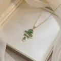 Exquisite gold clavicle necklace featuring a green zircon flower pendant in a gift box - Petal Leaf Green Zirconia (X0441)