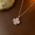 Elegante rotierbare Kleeblatt-Halskette in Roségold mit funkelnden Zirkonia-Steinen - Halskette (X0026) / Stil 3 / Roségold