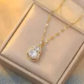 Elegant 18K gold plated Wu Lou pendant necklace with shimmering crystals in a gift box - Gourd Style (X0159)