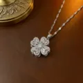 Eleganter silberner rotierender Kleeblatt-Anhänger Halskette mit glitzernden Zirkonia - Halskette (X0026) / Stil 2 / Stahlfarben