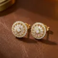 Elegante, luxuriöse, vergoldete Zirkonia Blumenohrstecker mit Sunburst-Kristalldesign - Ohrstecker (E0393) / Gold