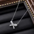 Elegant silver titanium steel clavicle necklace featuring a baguette-cut stone bow - Cross Bow Rhinestone Style (X0122)