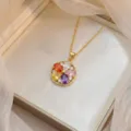Elegant gold-plated necklace featuring a colorful pear-cut zircon flower pendant. - Gold Mixed Color Flower (X0657-1)