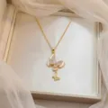 Collier papillon doré élégant avec incrustation de cristaux et petit pendentif. - Gold Double Butterfly Style (X0667)