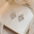 Elegant pink zircon heart stud earrings in silver-tone titanium steel for women. - Heart Earrings (E0468)