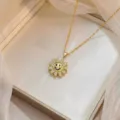 Elegant gold plated sunflower necklace with iconic smiley face and micro-set zirconia stones - Gold Micro-Inlaid Zirconia Smiley Sunflower Necklace (X0228)