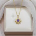 Collier élégant pendentif étoile dorée avec opale violette et accents de zircon - Collier Hexagramme Double Couche (X0653)