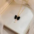 Exquisite gold-plated necklace featuring a chic black velvet bow and zircon teardrop - Black Velvet Bowknot Drop (X0697)