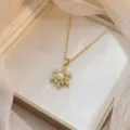 Elegant gold plated flower pendant necklace featuring micro-paved zircon and a central pearl - Pearl Micro-inlaid Zirconia Flower Necklace (X0290)