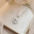Elegant silver tone necklace featuring geometric flower pendant with brilliant zircons - Geometric Flower Titanium Steel Necklace (X0753)