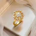 Elegant gold-plated floral ring featuring intricate micro-set sparkling cubic zirconia - Multi-Petal Micro-inlaid Zirconia Flower Ring (J1208)