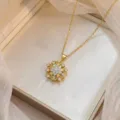 Elegant gold-plated flower pendant necklace featuring micro-set shimmering white zircons - Complex Micro-inlaid Zirconia Large Flower Necklace (X0273)